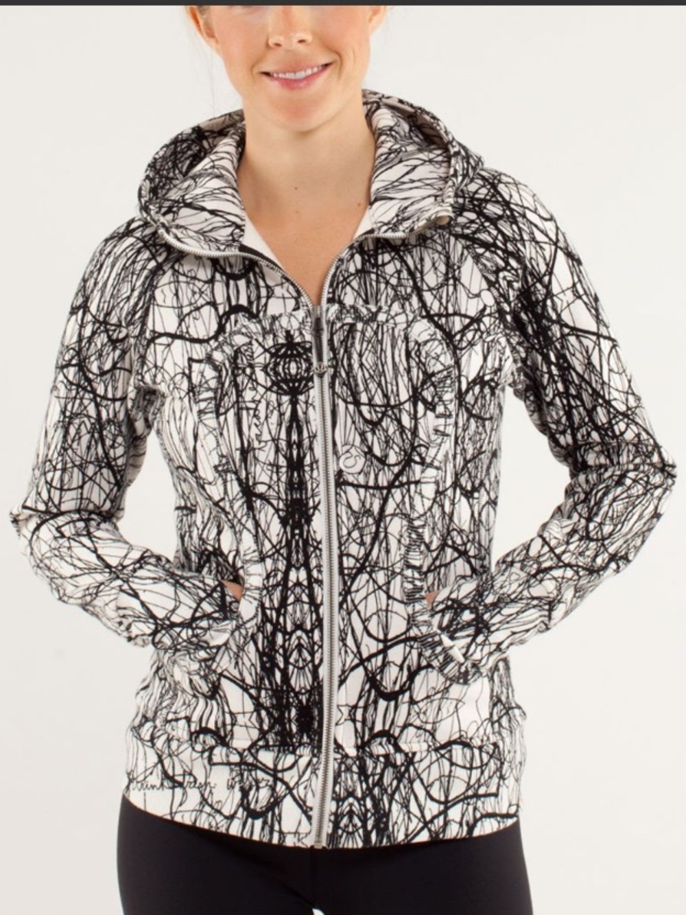 Lululemon Scuba Hoodie Jacket Nesting Black Bird Print / Ghost Size 12 Rare